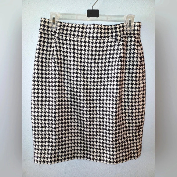 A Mondi Vintage Wool Lined Mini Houndstooth Skirt Black White - Picture 1 of 8